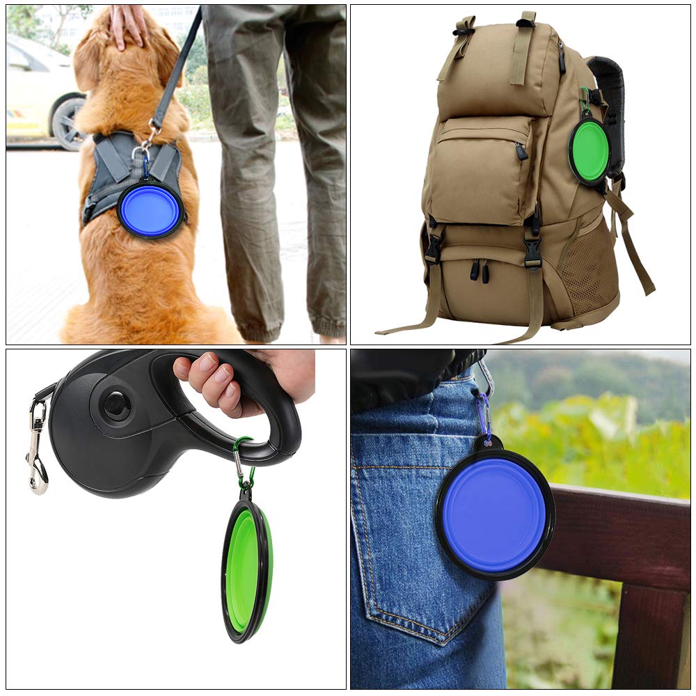 Dog Bowl Pet Collapsible Bowls, 2 Pack for Cats Dogs, Portable Pet Feeding Watering Dish for Walking Parking Traveling with 2 Carabiners (Small, Blue+Green)