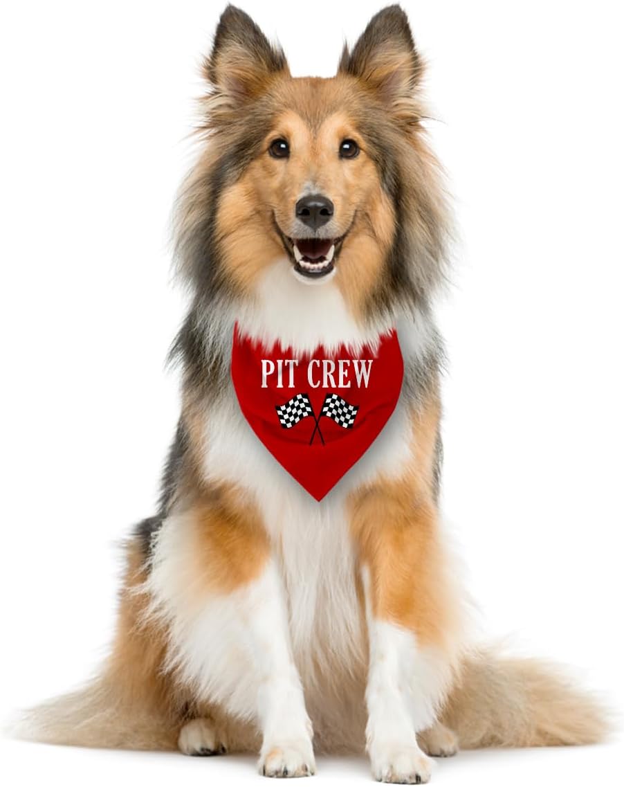 Pit Crew Dog Bandana, Red Dog Bandana, Checkered Flags Race Car Flag Dogs Bandanas, Pet Triangle Scarf, Gift for Dogs Lo