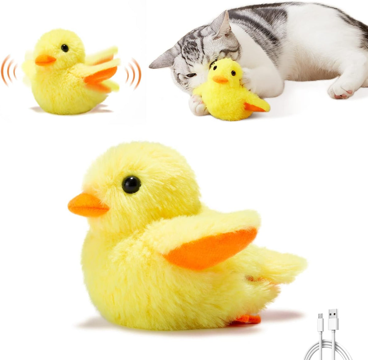 Potaroma Cat Toys Rechargeable Flapping Bird Sparrow, Lifelike Chirp Tweet, Touch Activated Kitten Toy Interactive Cat E