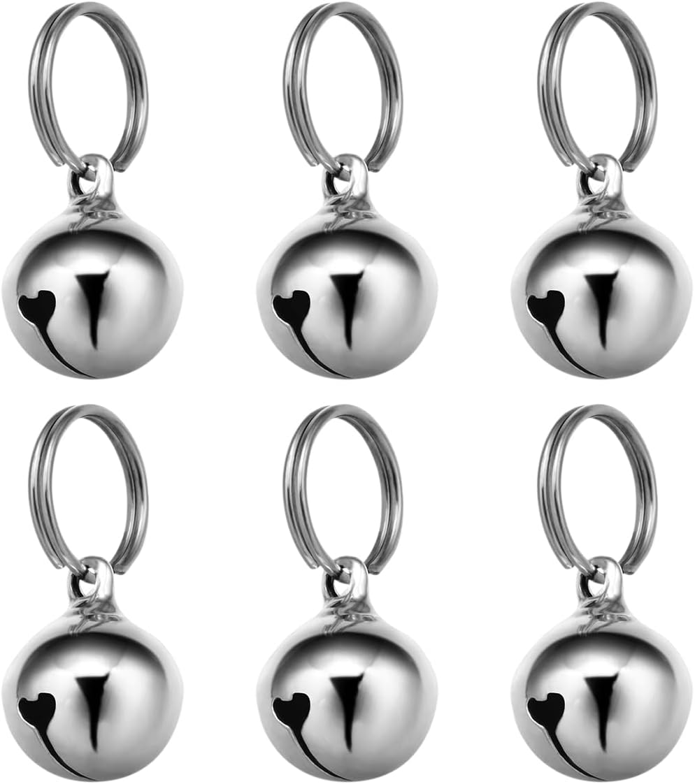 UKCOCO Dog Collar Bell : 6Pcs 16MM Metal Pet Collar Bells with Key Ring for Small Dogs Cats, Clear Sound (Silver)