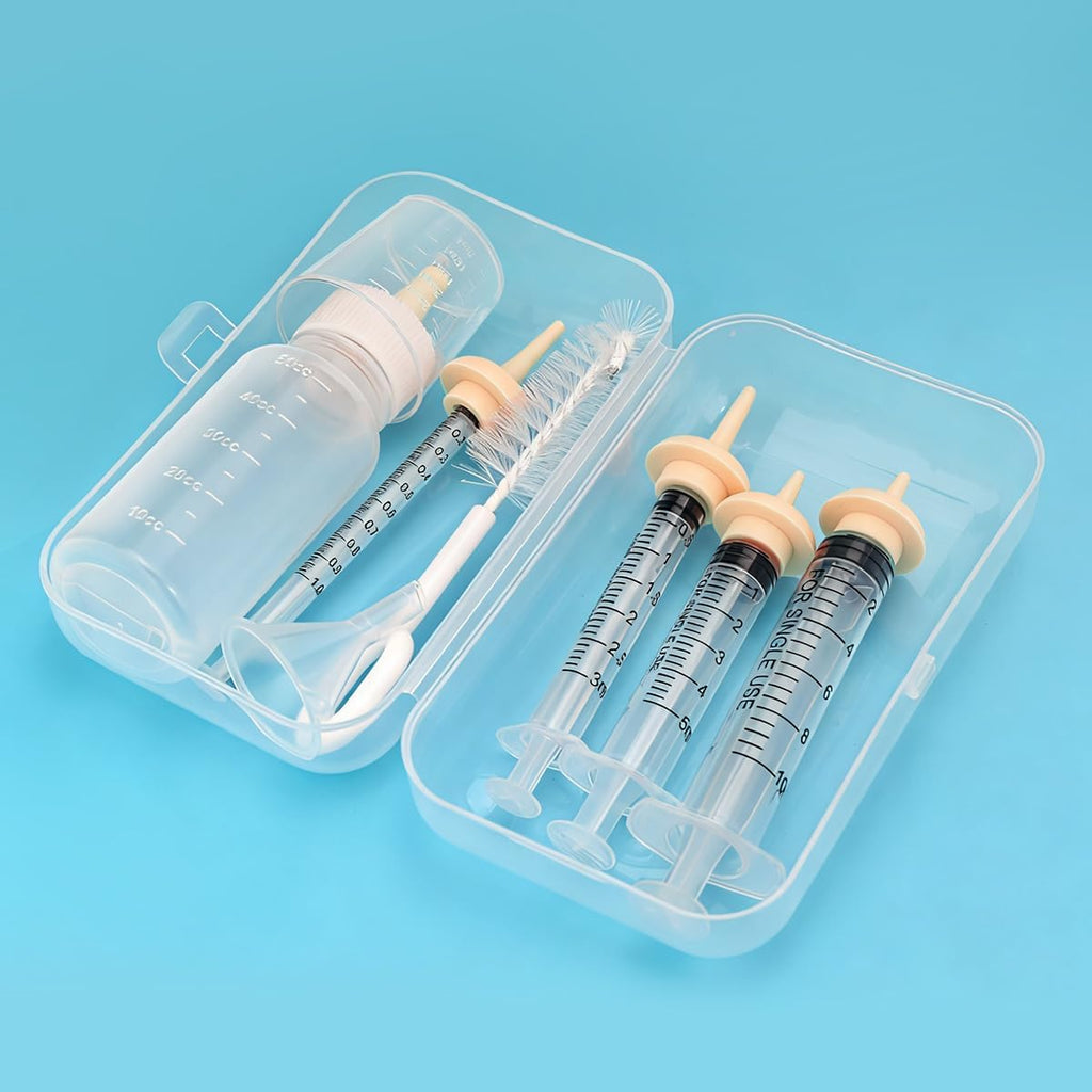 Pet Nursing Kit – Kitten Bottle Feeding Set with Nipples, Syringes, and Formula Dispenser for Newborn Puppies, Kittens, 