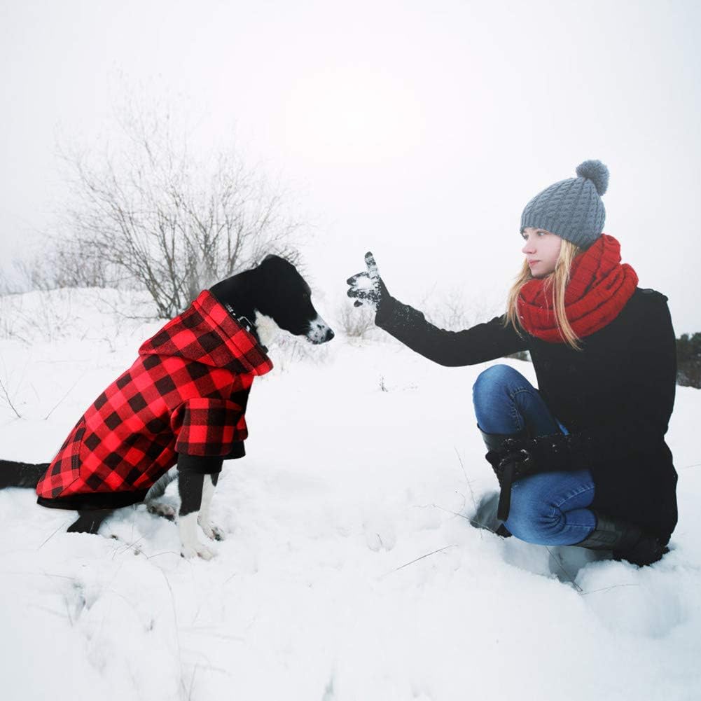 Red Plaid Dog Hoodie Sweater for Dogs Pet Clothes with Hat and Pocket（XL）