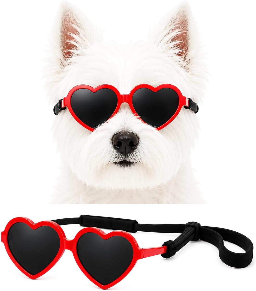 G016-1 Dog Pet Heart Costume Sunglasses for Small to Medium Breed (Up to 15 lbs, Heart Pink-Pink Mirror)