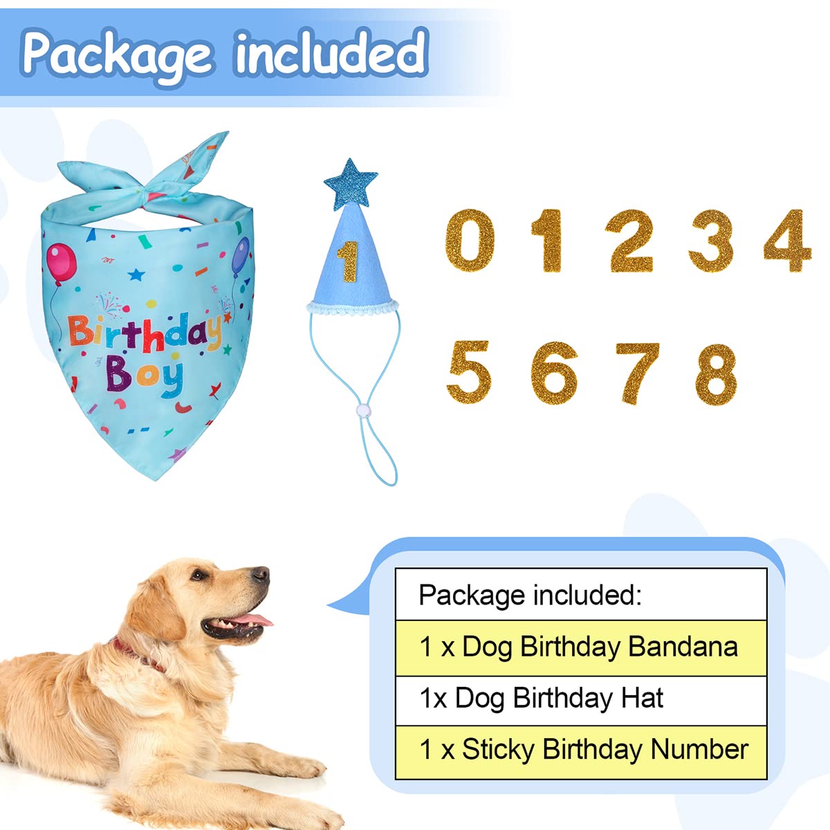 Yicostar Dog Birthday Party Supplies,Dog Birthday Bandana,Dog Birthday Hat