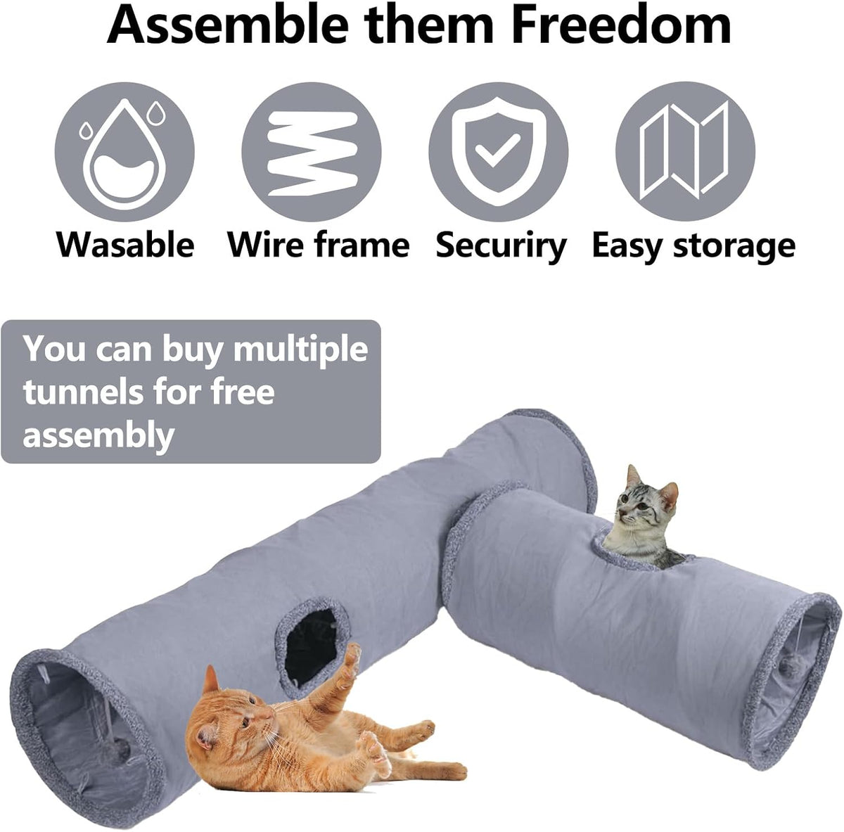 Cat Tunnel, Durable Suede Collapsible Cat Play Tube Toys with Play Ball, Indoor Cat Tunnel for Cat, Puppy, Kitty, Kitten