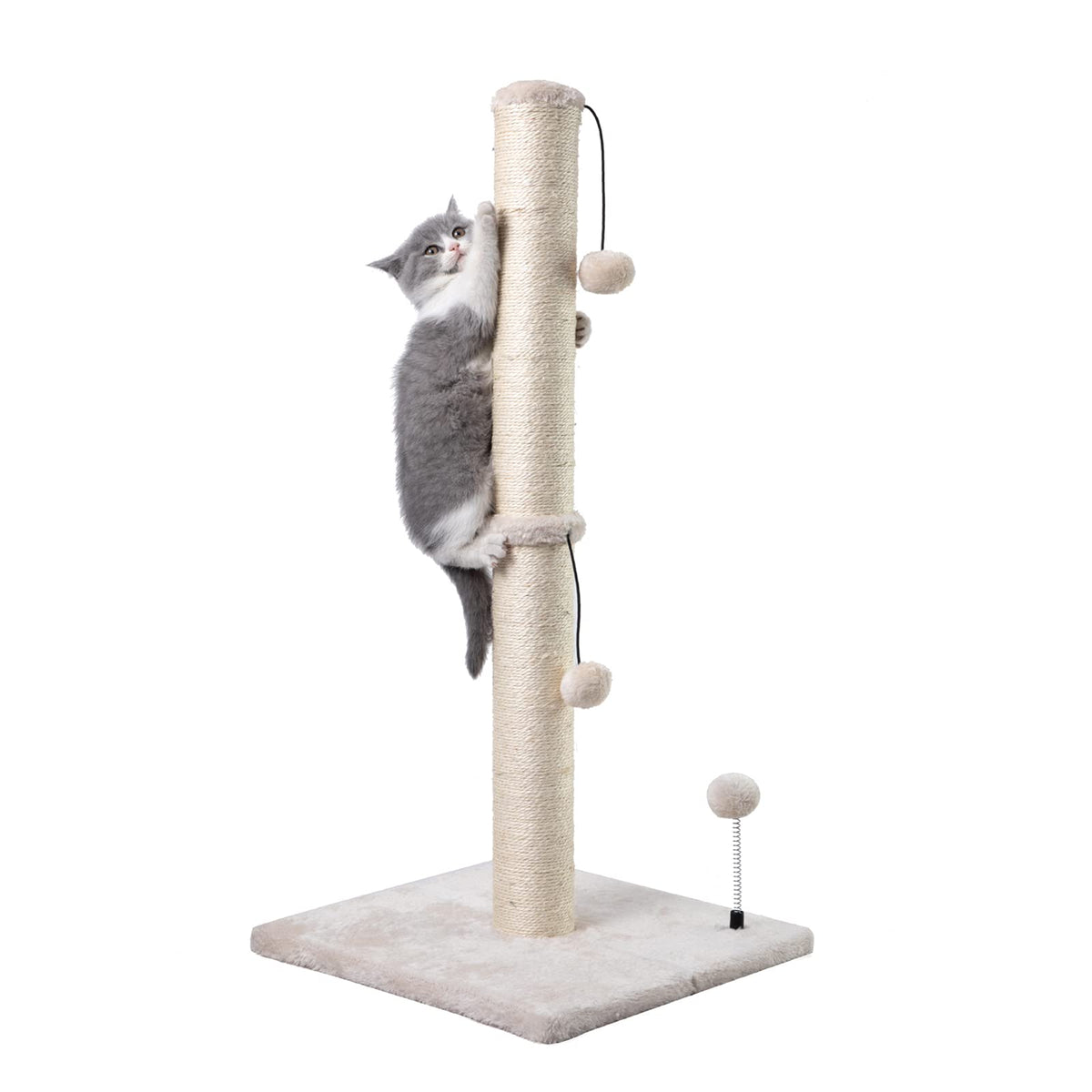 MECOOL 34” Tall Cat Scratching Post Premium Basics Kitten Scratcher Sisal Scratch Posts Trees with Hanging Ball for Indoor Cats, Beige