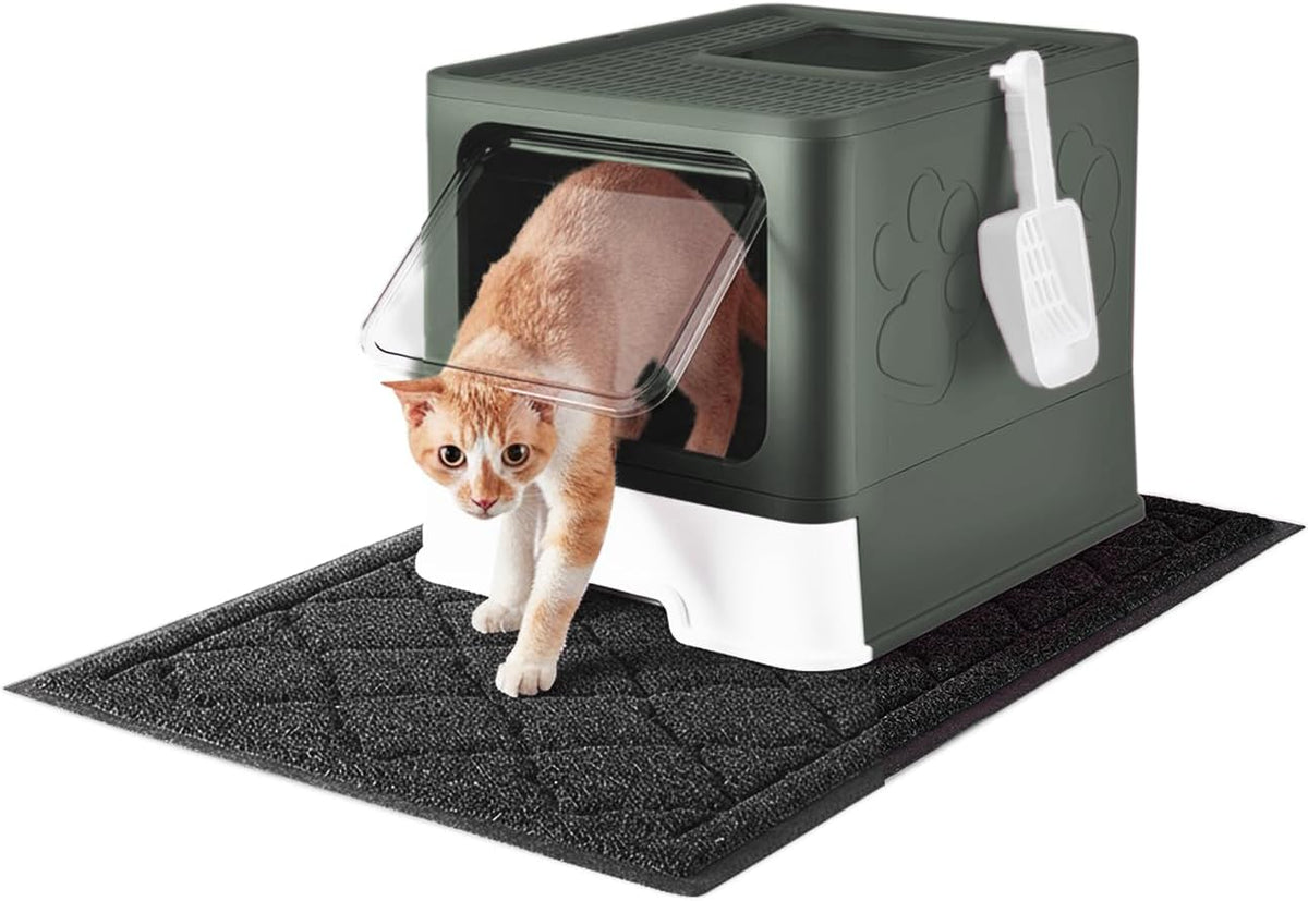 Cat Litter Box with Litter Mat and Scoop (Grey)