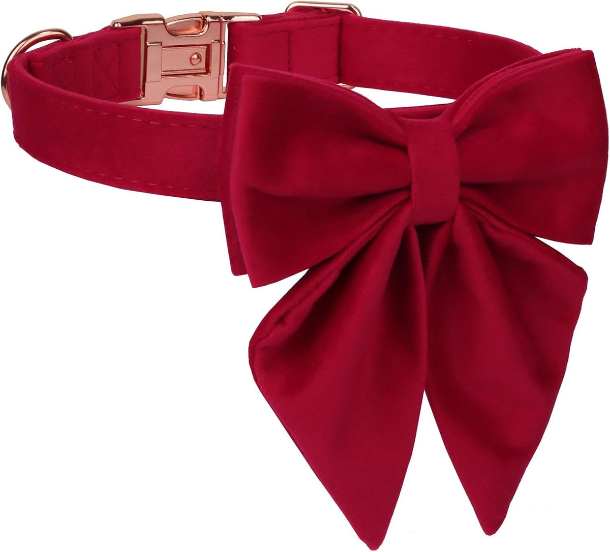 PTDECOR Velvet Dog Collar, Red Christmas Dog Collar with Bowtie, Small
