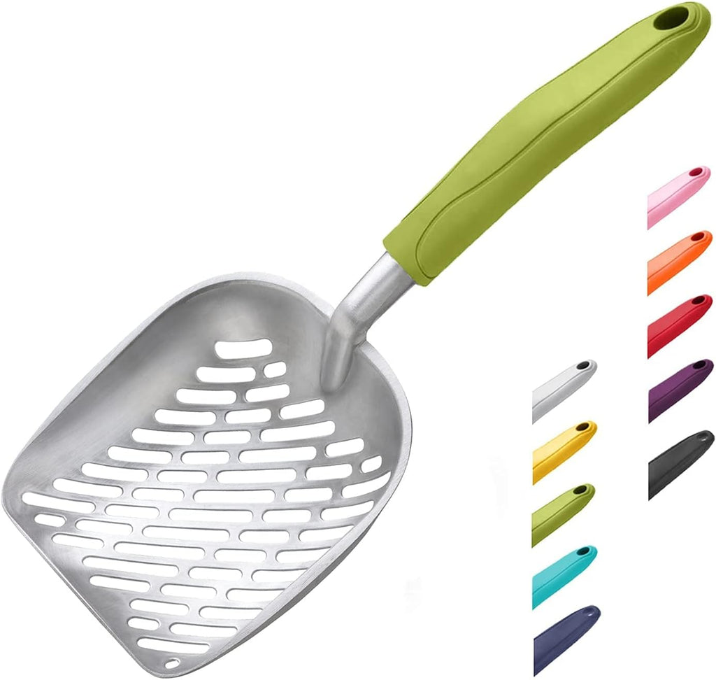 Cat Litter Scoop, Aluminum Alloy Sifter, Kitty Metal Scooper, Deep Shovel with Diagonal Sifting Hole, Long Handle, Kitte