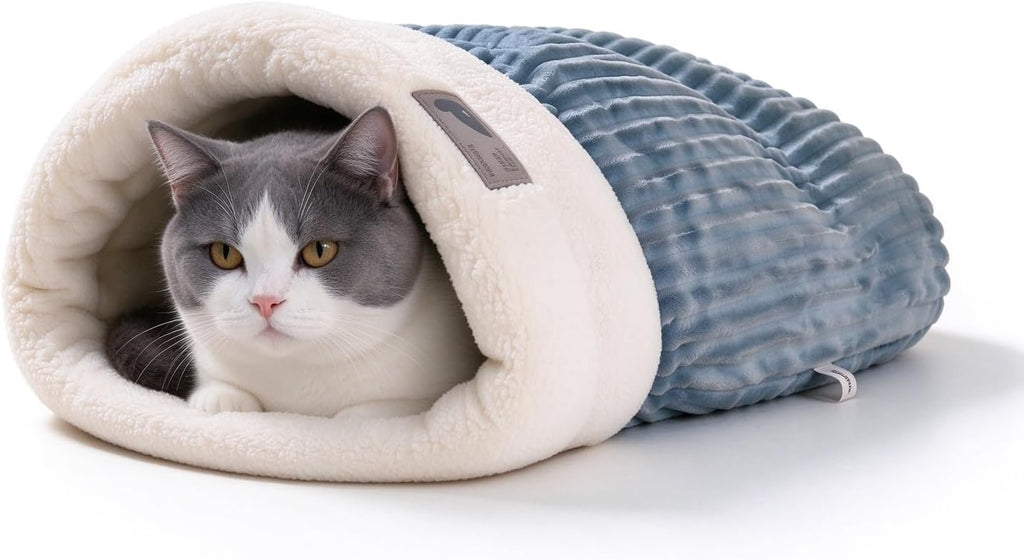 2Pcs Cozy Cat Cave Bed Warm Plush Enclosed Cat Sleeping Bag for Indoor Cats