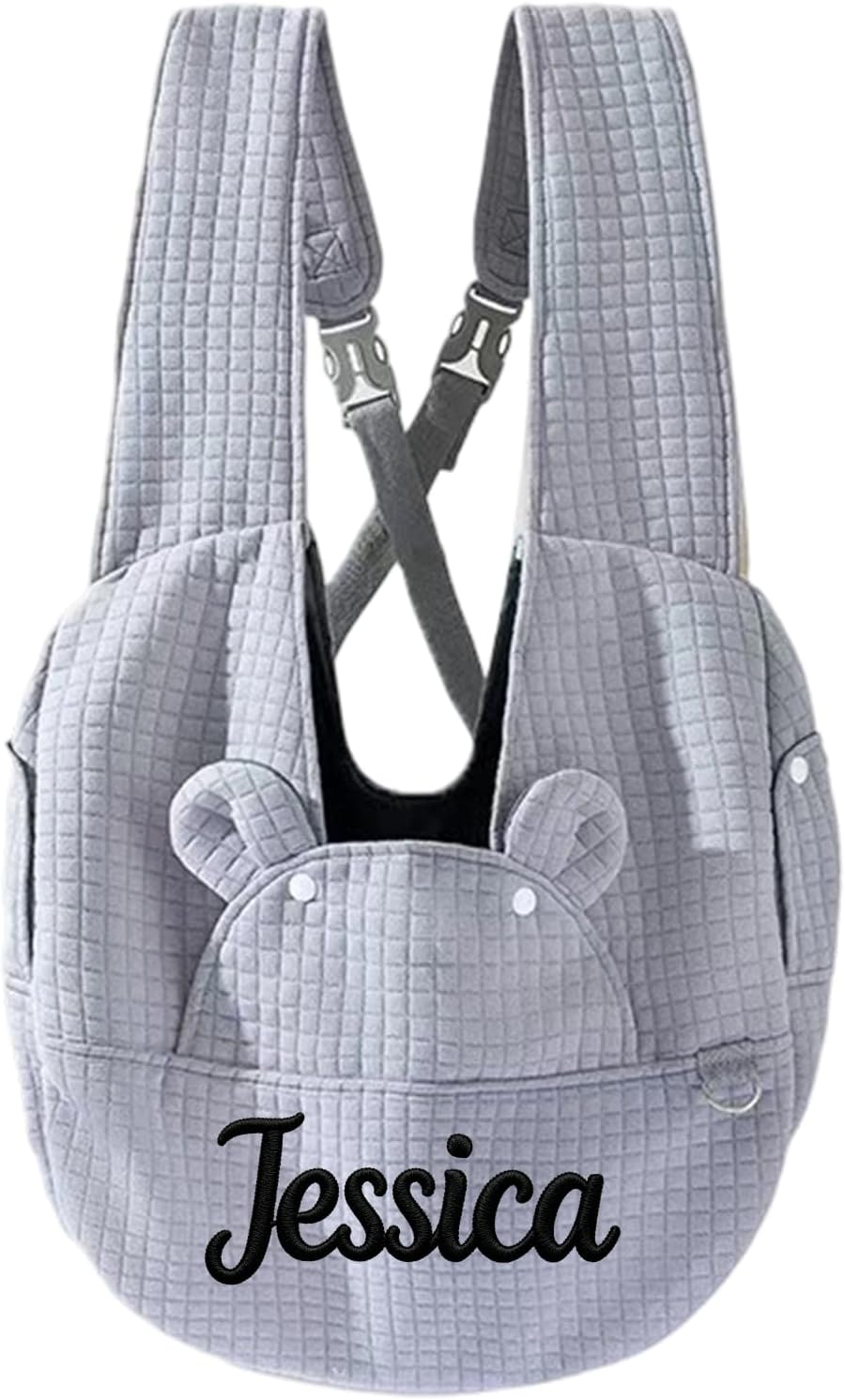 Name Pet Front Carrier Backpack, Personalized Waffle Puppy Sling Bag for Small Dogs & Cats（Off White）