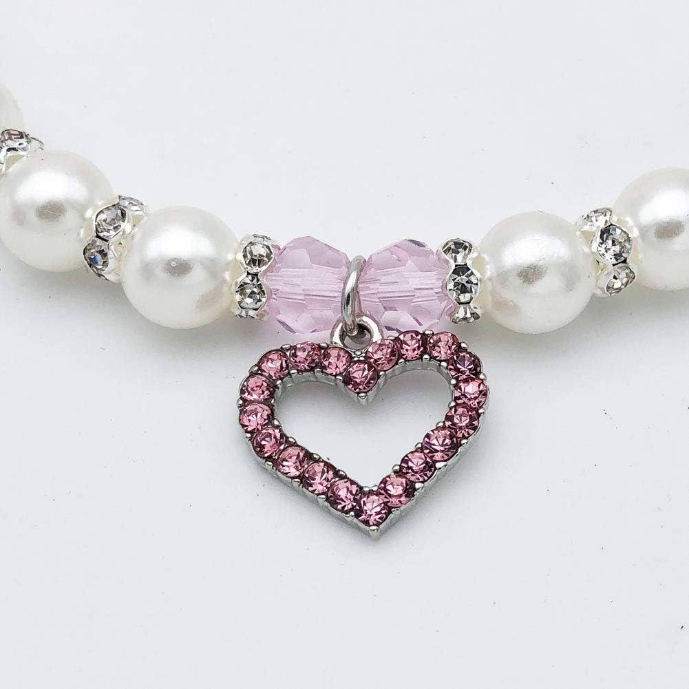 Pearl Crystal Dog Necklace Collar Jewelry for Small Dogs Puppy, Bling Cat Wedding Collar with Rhinestones Charm, Chihuah