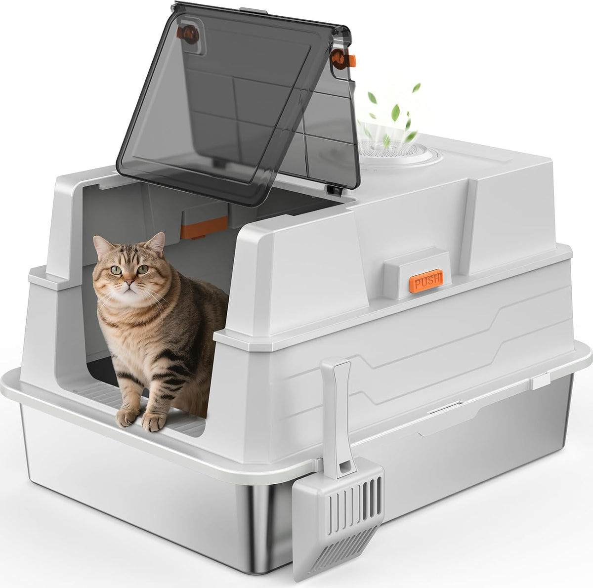 Stainless Steel Litter Box with Lid | XL Enclosed Covered Cat Litter Box