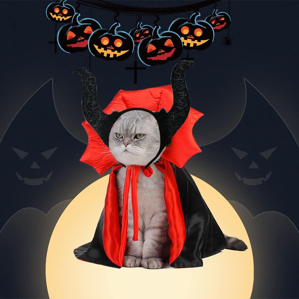 2 Pcs Dog Halloween Costume Set Cat Witch Vampire Cape Devil Horns Hat Holiday Clothes for Cat Puppy Halloween Party Pet