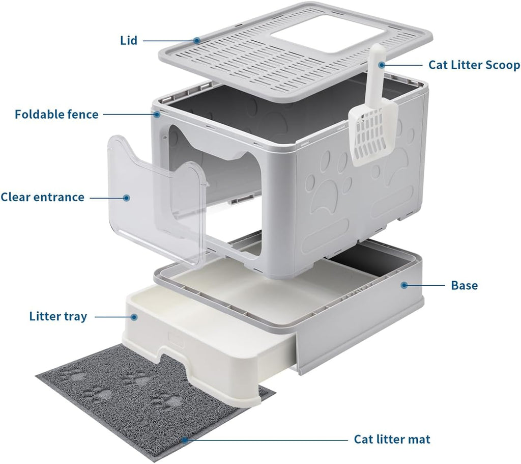 Cat Litter Box with Litter Mat and Scoop (Grey)