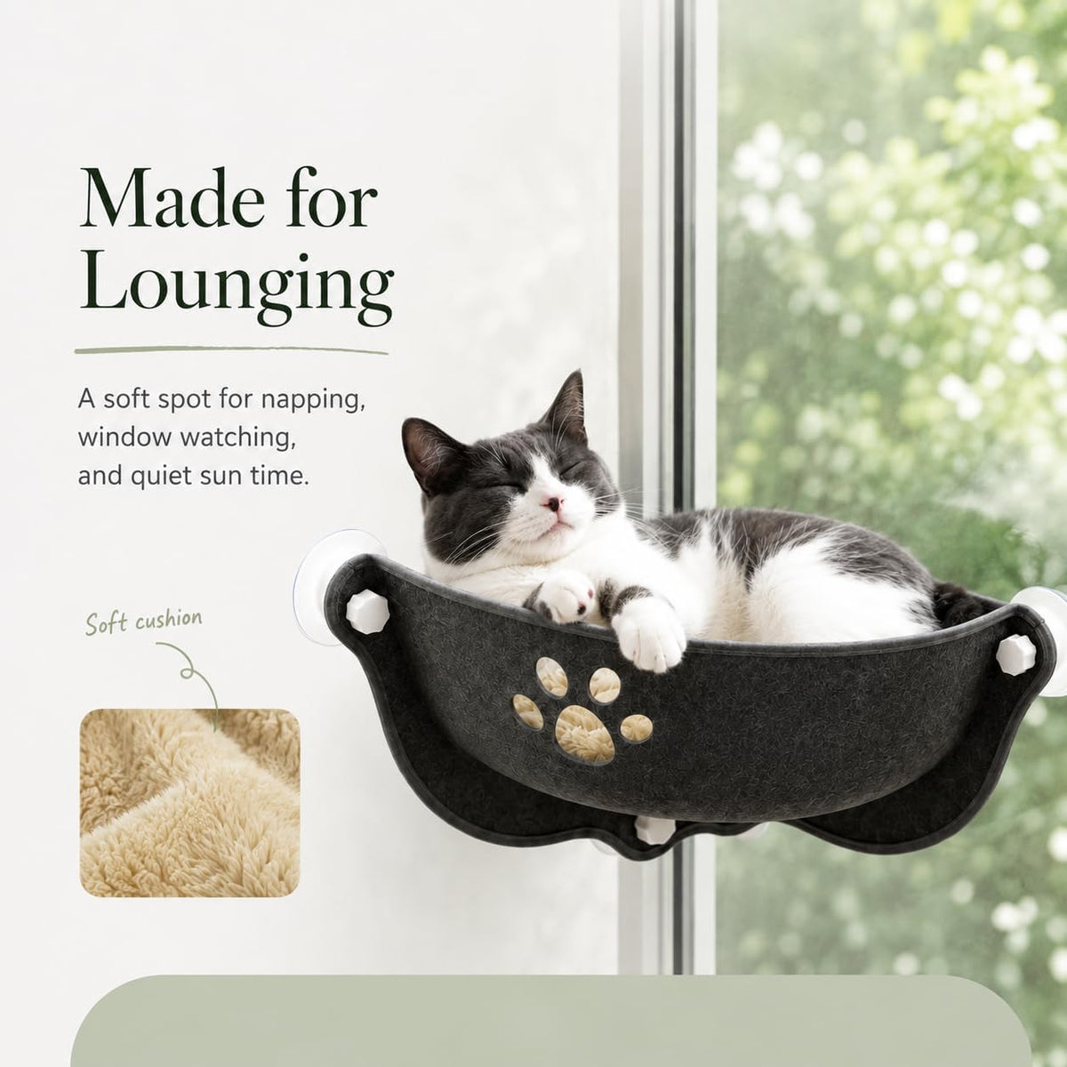 Cat Car Window Hammock with Soft Pad,Cat Window Seat,Cozy Resting,Gray L