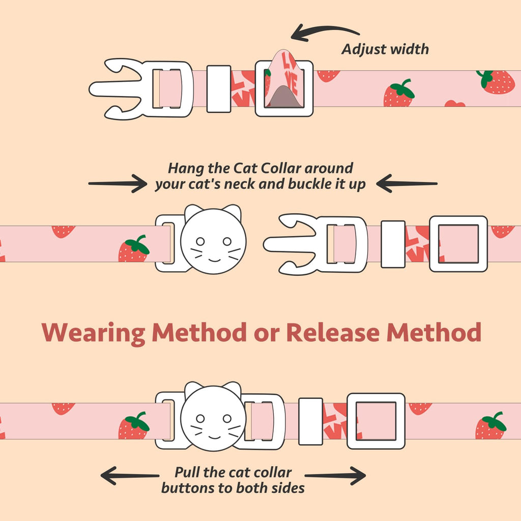 2 Pack Cotton Cat Collar Pink Strawberrie White Heart Cute Kitten Collar