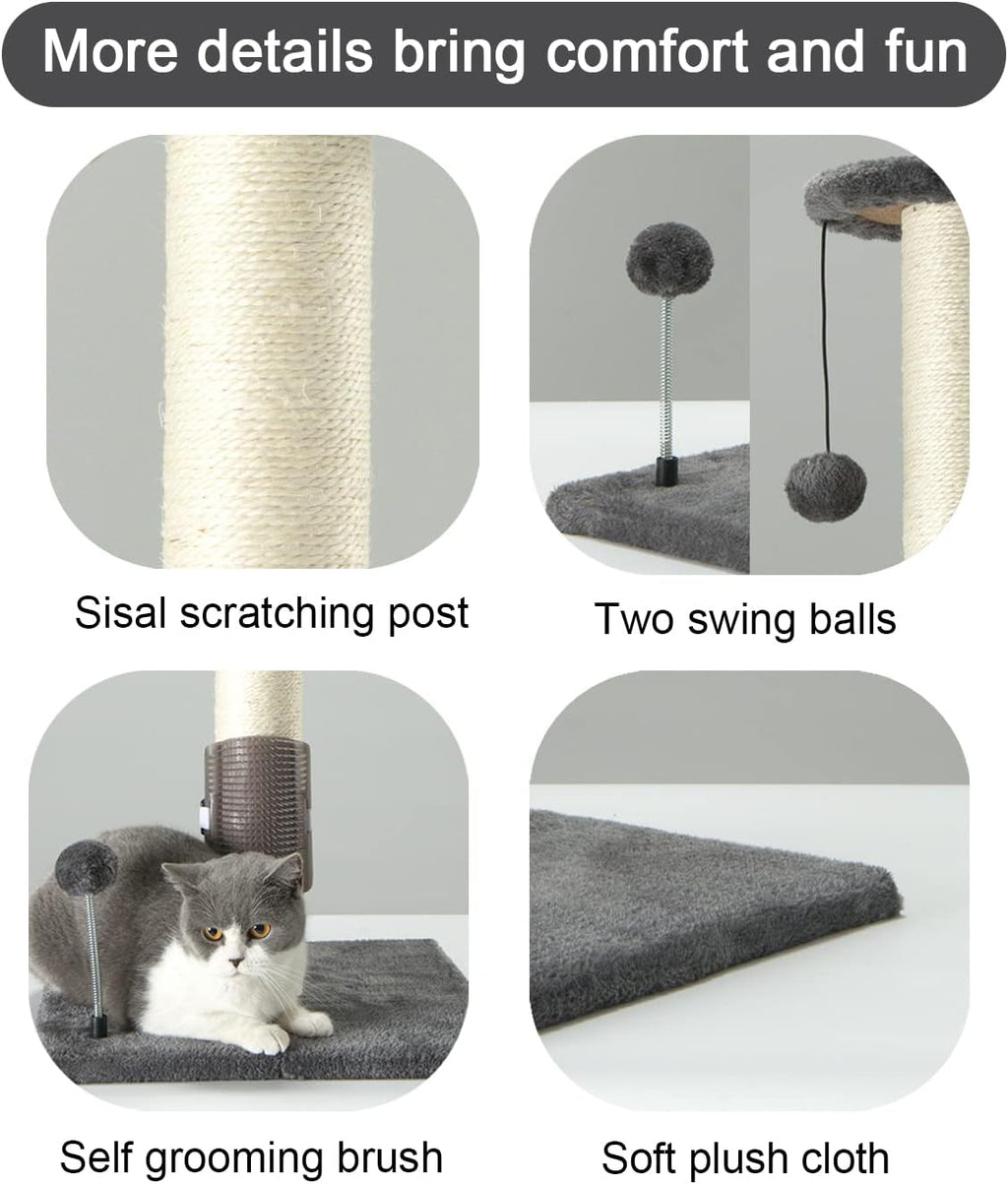 PEEKAB 32" Tall Cat Scratching Post Sisal Scratch Posts,with Hanging Ball and Self-Massage Brush Vertical Scratcher for 