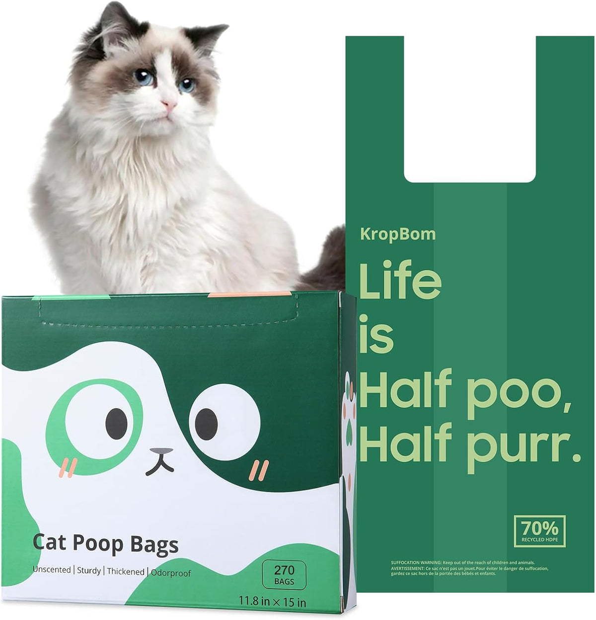125 Count Cat Poop Bags with Handles, Disposable Litter Bags for Pet Poop, Extra-Thick Kitty Cat Waste Bags Easy Tie Lea