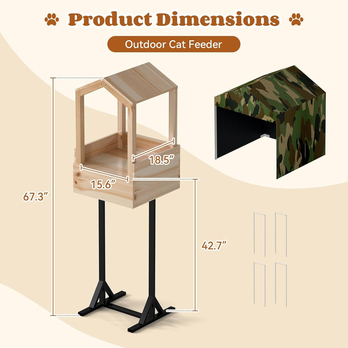 Outdoor Cat Feeding Station, Raccoon Proof Elevated Stand, Waterproof