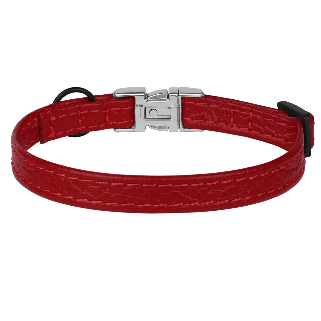 Leather Cat Collar with Buckle and Removable Bell - Non Breakaway Adjustable Soft Safety Small Pet Collars for Girl Boy Cats Kitten (Red)