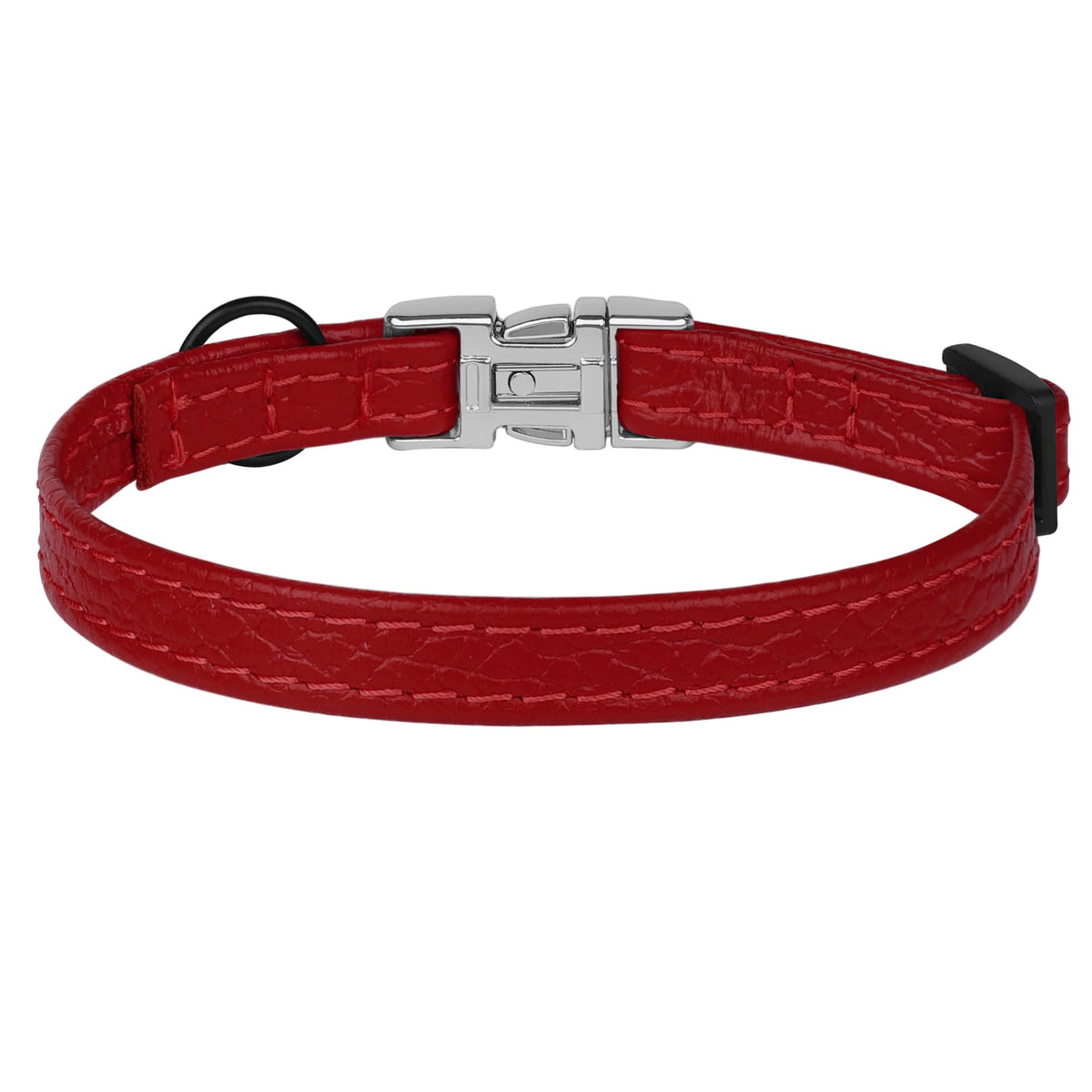 Leather Cat Collar with Buckle and Removable Bell - Non Breakaway Adjustable Soft Safety Small Pet Collars for Girl Boy Cats Kitten (Red)