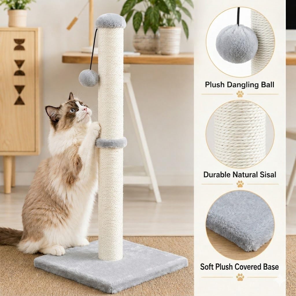 Dimaka 29" Tall Cat Scratching Post with Sisal Rope, Grey