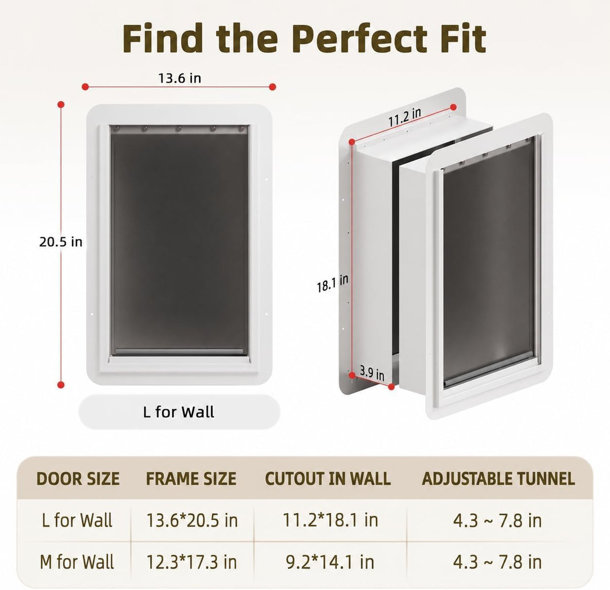 URSPET Medium Dog Door for Wall, 3-Flap Insulated, Steel Frame,White