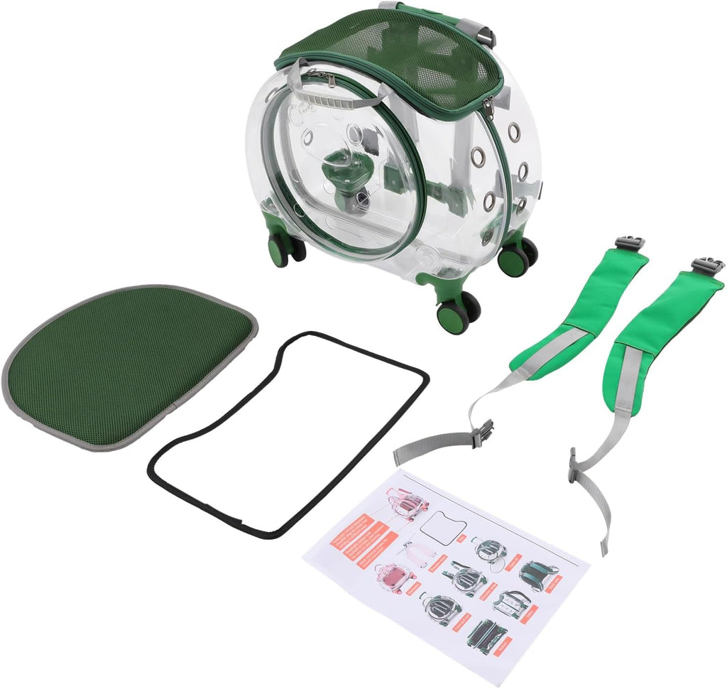 Portable Clear Cat Carrier, Pet Trolley Case with Silent Wheels, Green