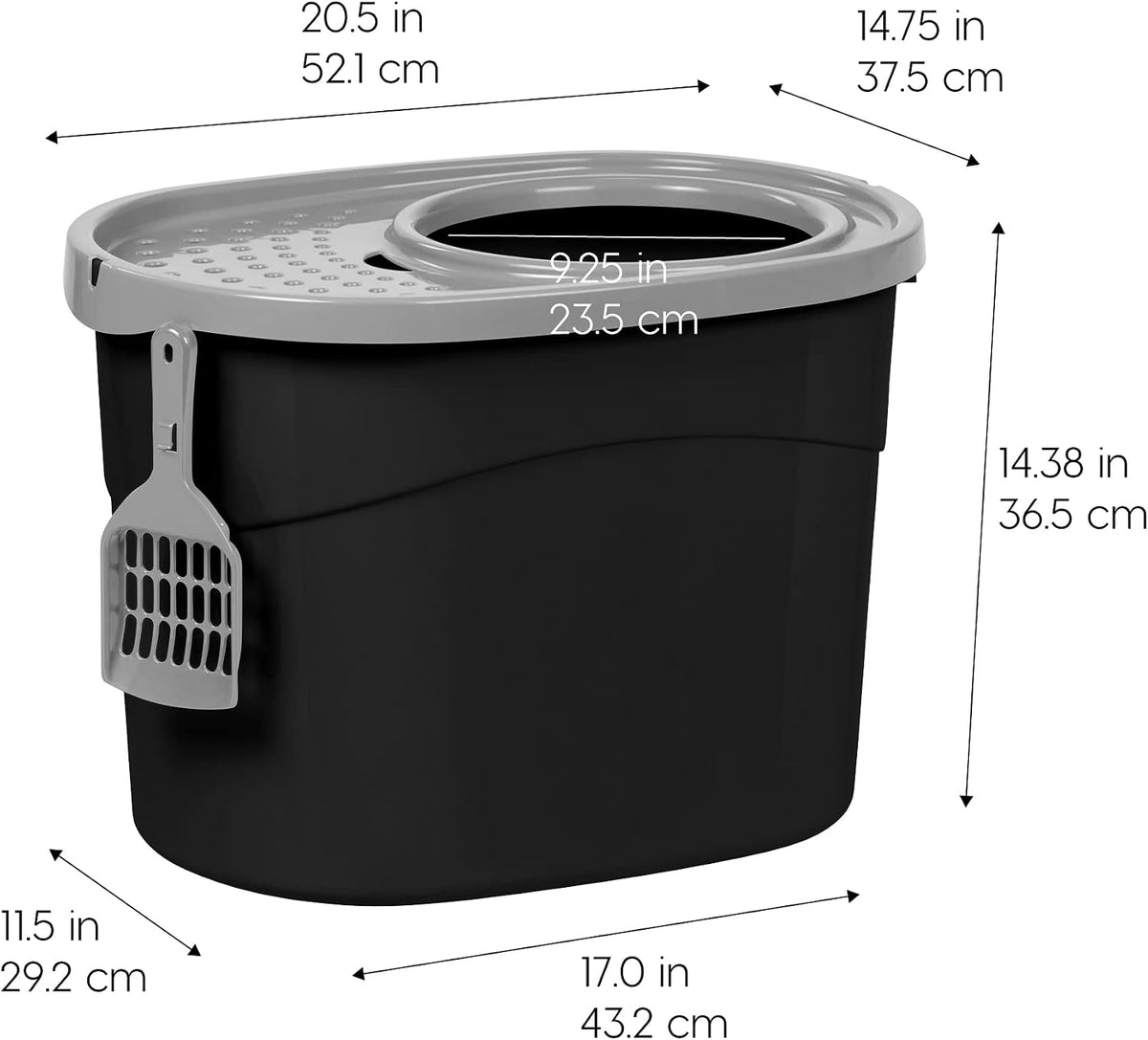 IRIS USA Top Entry Cat Litter Box, Hooded Privacy, Large, Black/Gray