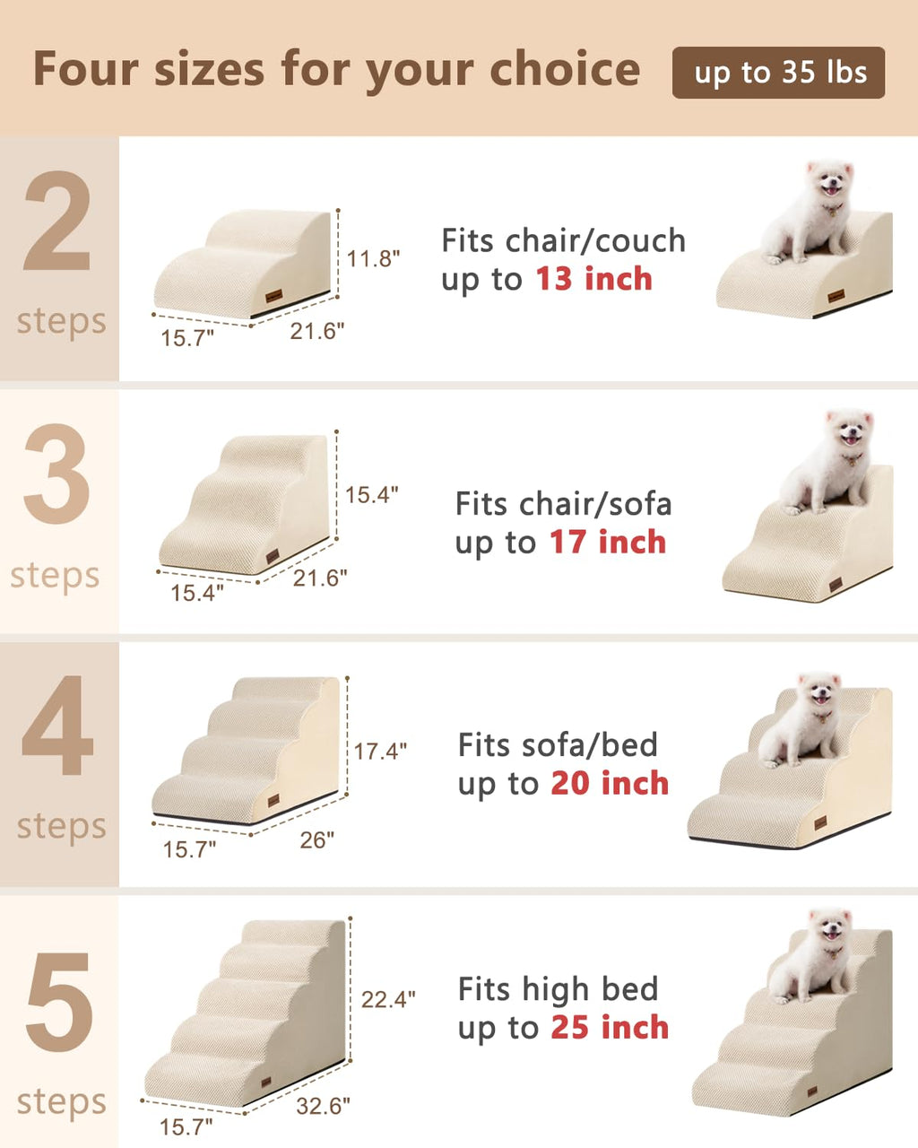 Aodisman Dog Stairs for Small Dogs,3 Step Dog Ramp for Couch,Non-Slip Steps
