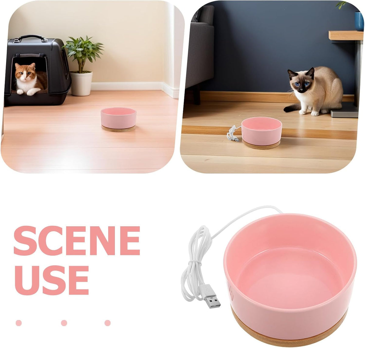 Heated PET Bowl 350ml USB Ceramic Water Dish for Cats Dogs