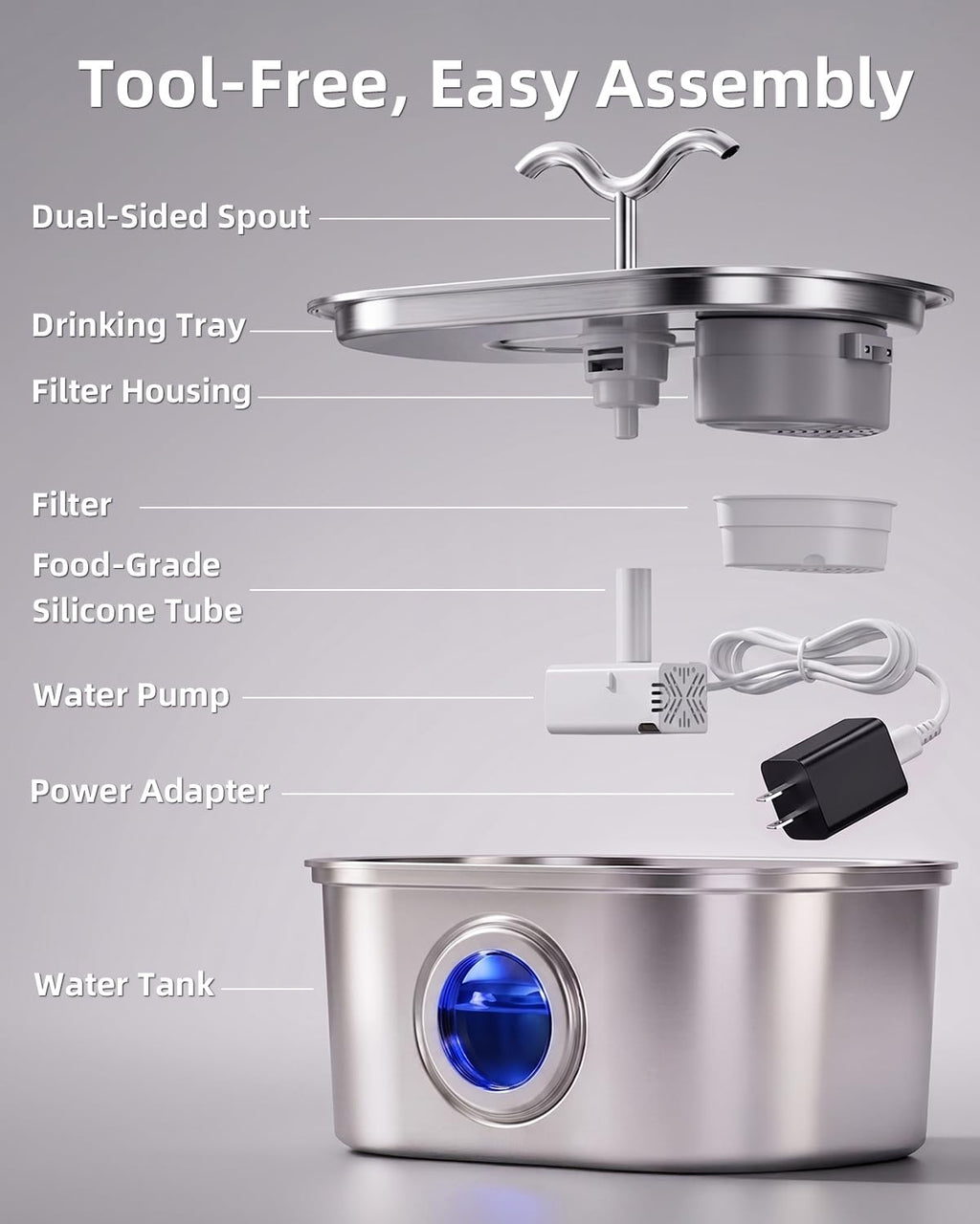 SohoTeco 3.2L/108oz Stainless Steel Cat Water Fountain Pet Fountain