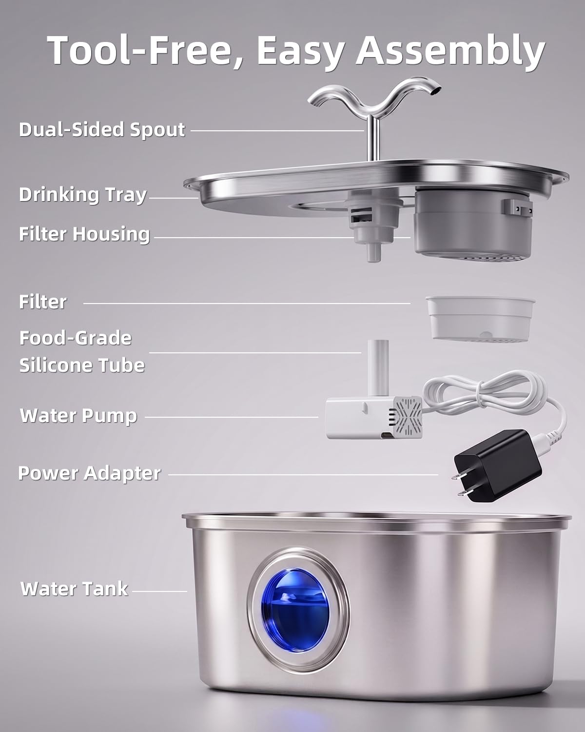 SohoTeco 3.2L/108oz Stainless Steel Cat Water Fountain Pet Fountain
