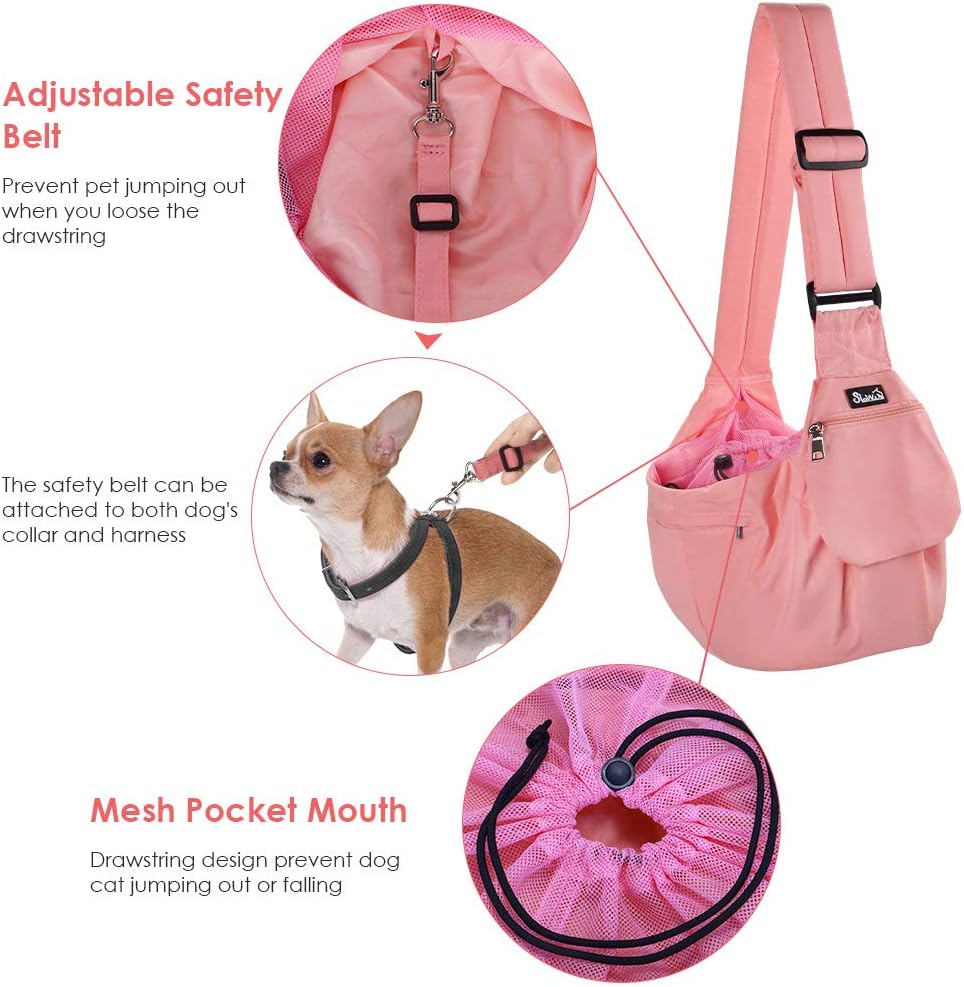 Lukovee Small Pet Sling, Hard Bottom Support, Storage Pocket, Padded Strap