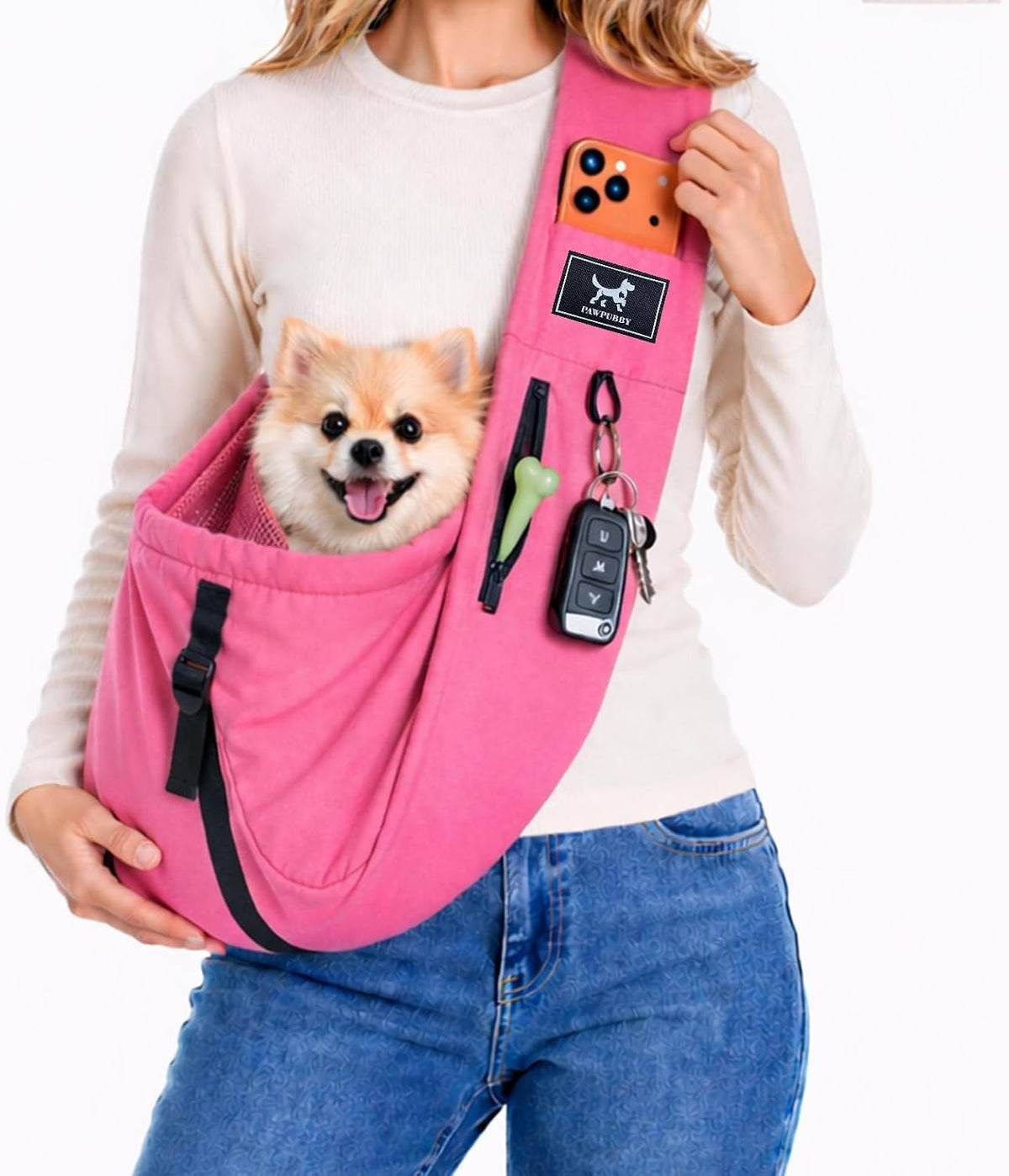 Dog Sling Carrier for Small Dogs & Cats 5-20 lbs, Adjustable Depth