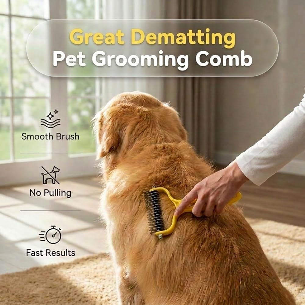 Double Sided Dematting Comb for Cats & Dogs, Undercoat Rake (Purple)