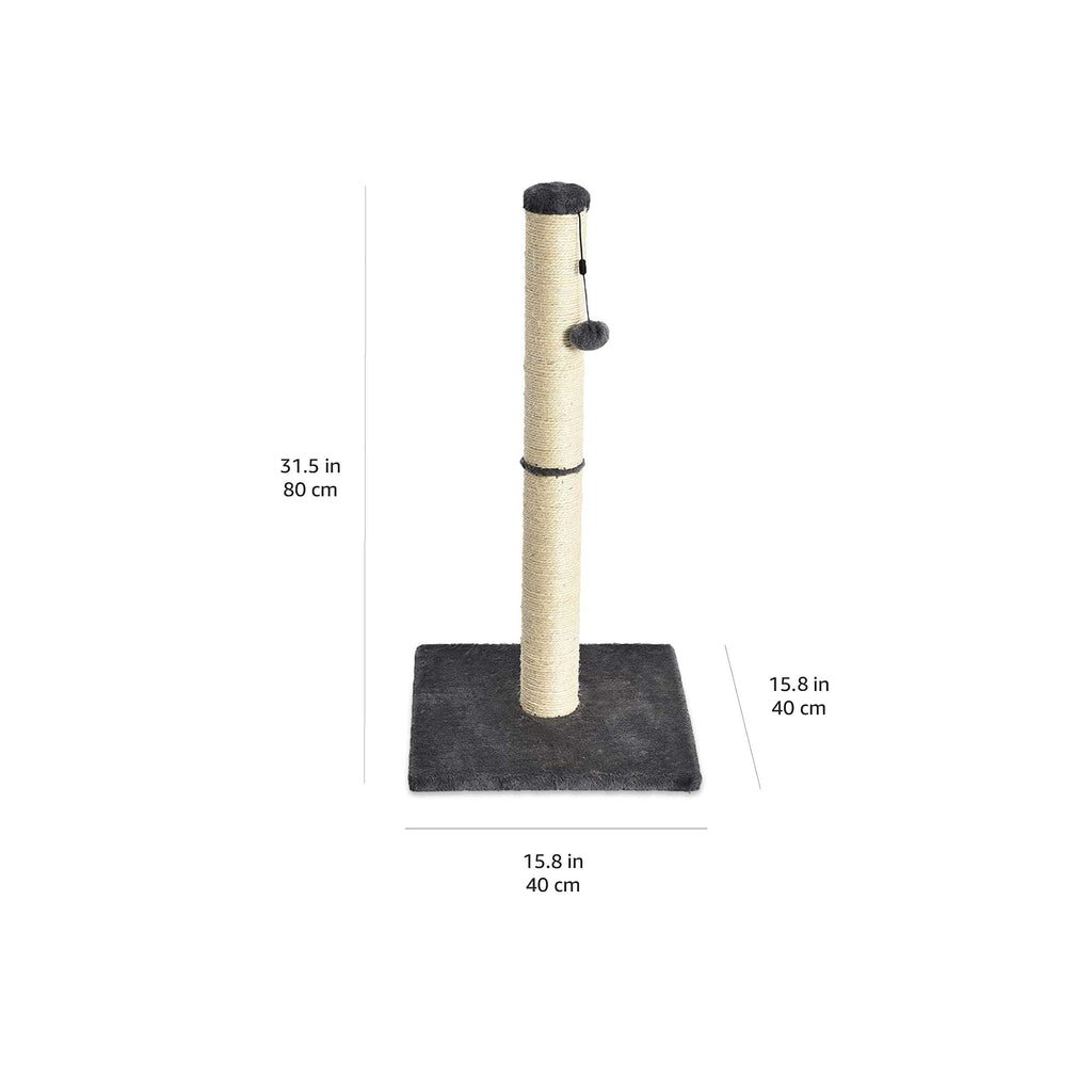 Amazon Basics Cat Scratching Post for Indoor Cats & Kittens, Medium (31.5"H), Cat Furniture with Dangling Ball Toy, Grey
