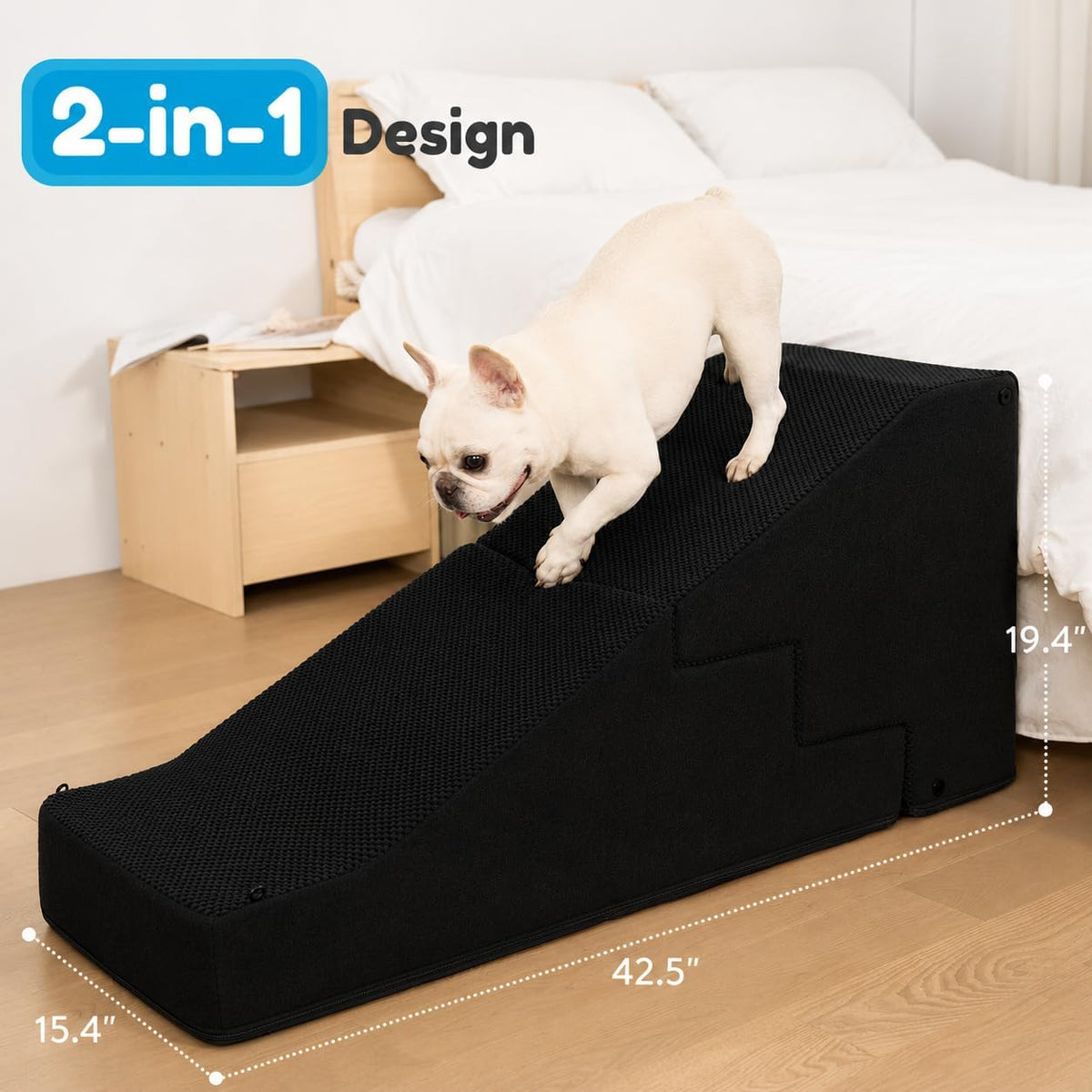 5-Step Dog Stairs and Ramp for Small Dogs and Cats, Pet Steps for High Bed with Non-Slip Bottom, Black