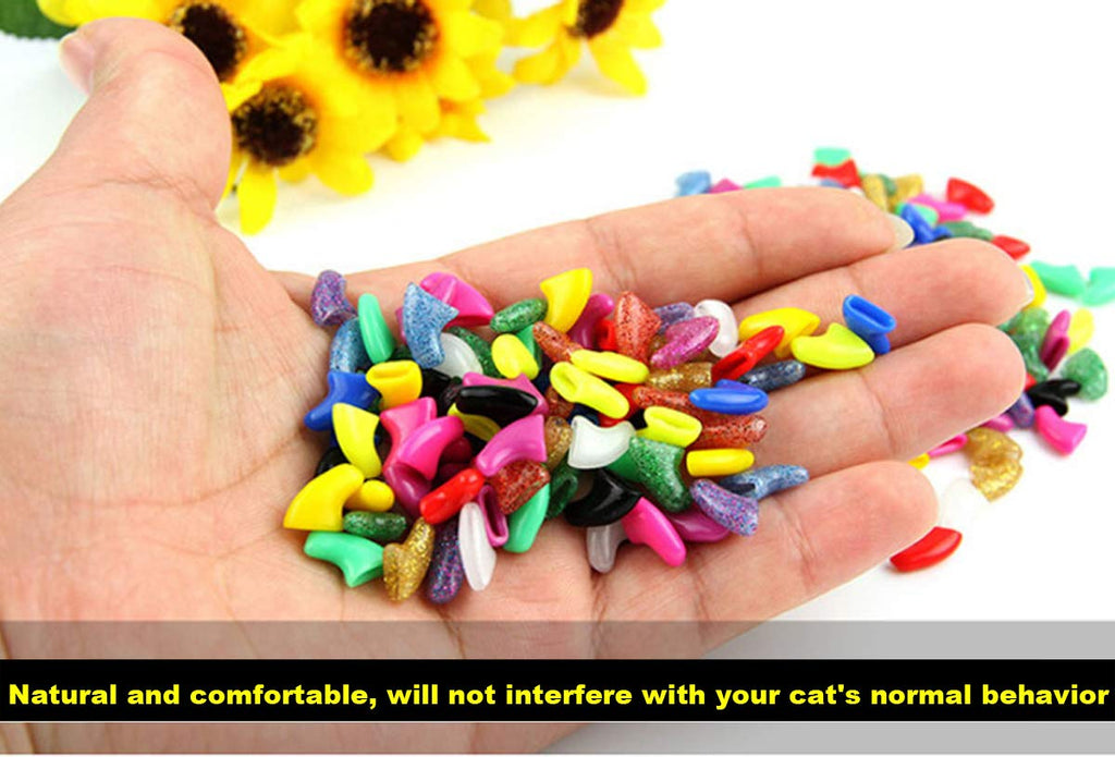 VICTHY 140pcs (14 Colors) Cat Nail Caps, Cat Claw Covers Cat Nail Covers with Adhesives and Applicators (Medium)