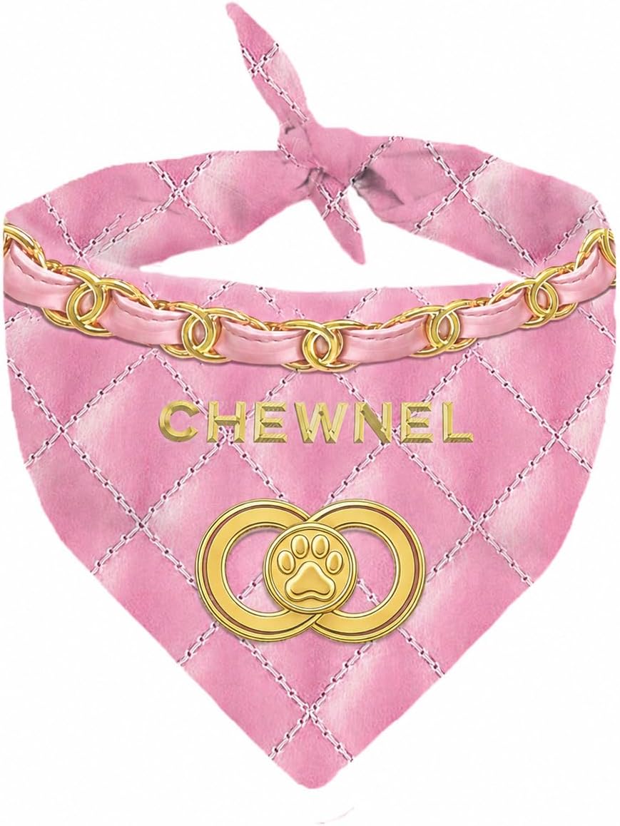 Chewy Vuiton Dog Bandana Designer Fashion Scarf Kerchief for Small Medium and Large Dogs, Funny Parody Gift for Girl or 