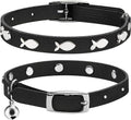 Joansan Leather Cat Collars, Elastic Strap Safety Collars Fish 2-Pack