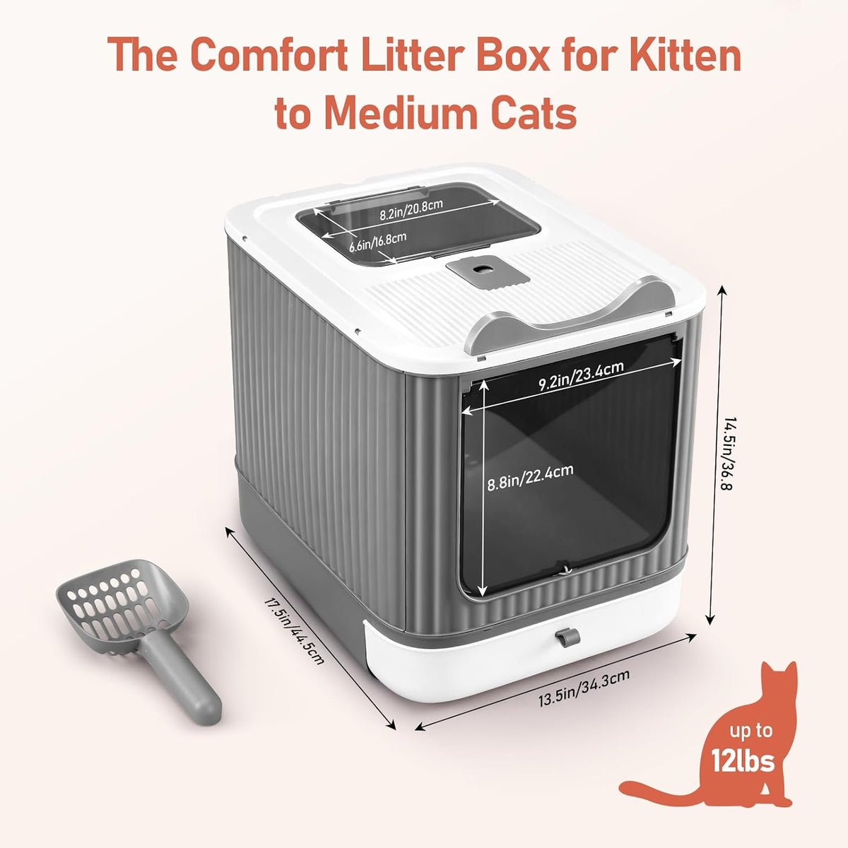 LCZLBRRD Covered Cat Litter Box with Lid for Kitten to Medium, Grey-White
