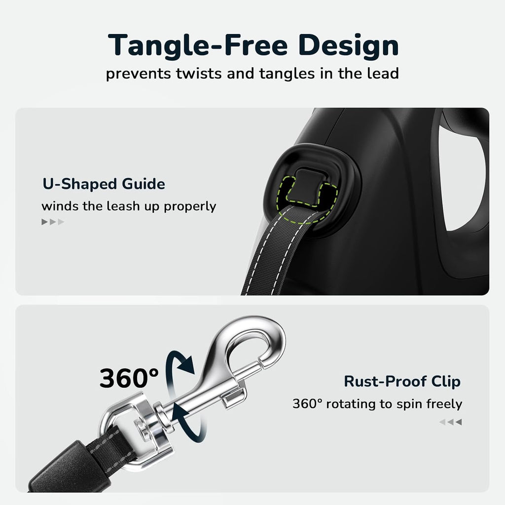 Pecute 32ft Retractable Dog Leash with Reflective Strips, 360° Tangle-Free, One-Button Control & Sturdiness Nylon Materi