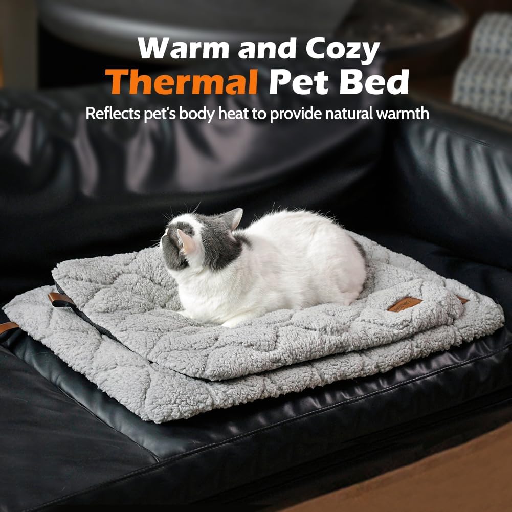 Self Warming Cat Bed Self Heating Cat Dog Mat 24 x 18 inch Soft & Fluffy Cat Bed Noiseless Thermal Pet Pad for Indoor Ou