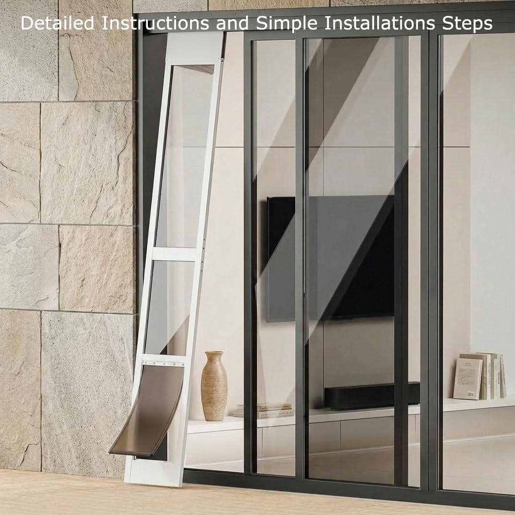 Dog Door for Sliding Glass Door, Adjustable Height 75 3/5" to 80", Aluminum Frame Sliding Door Dog Door Insert, Suitable