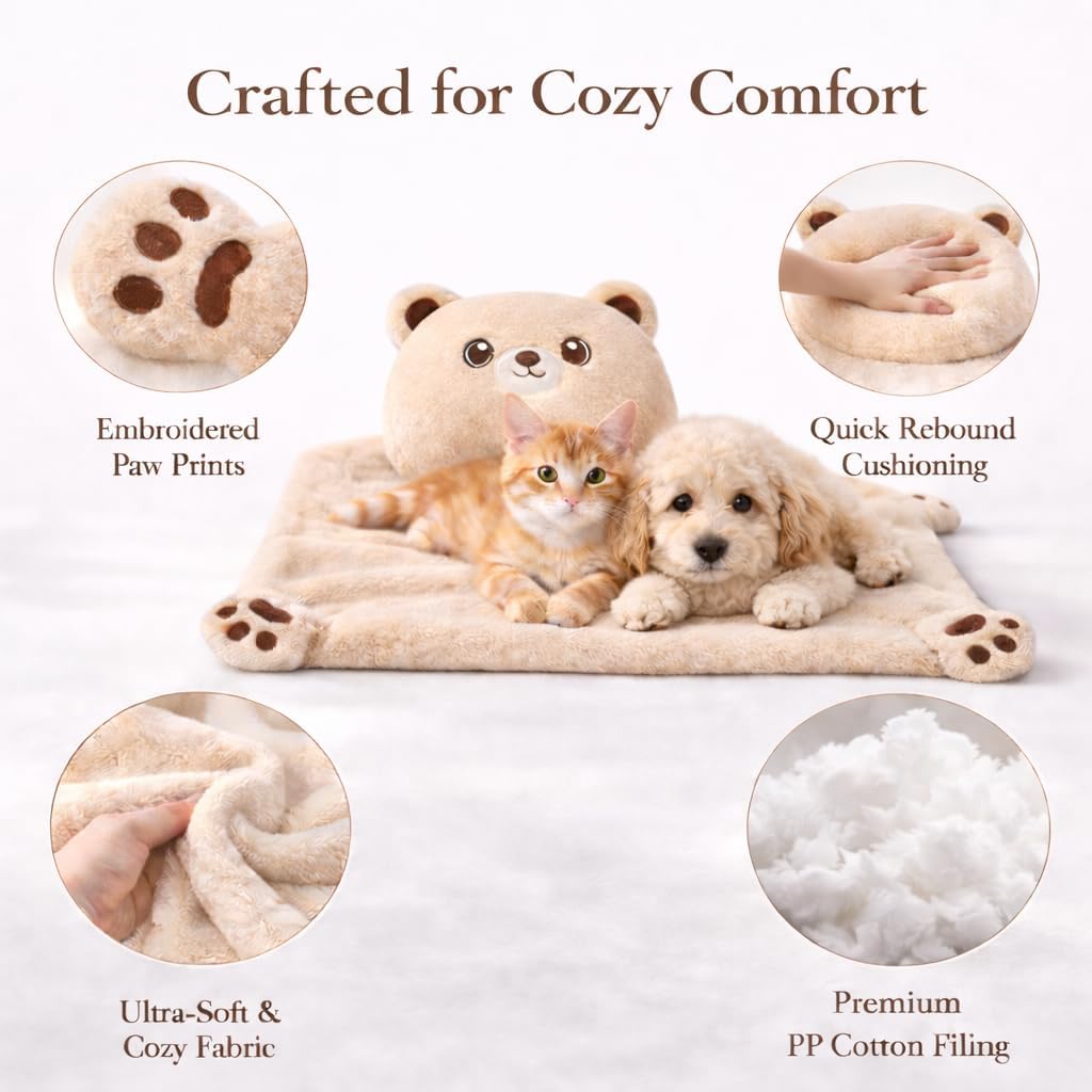 MIMI MIMI Dog Calming Pillow & Dog Blanket Set. Soft and Neck-Friendly, Washable Pet Pillows for Small Medium Dogs and C