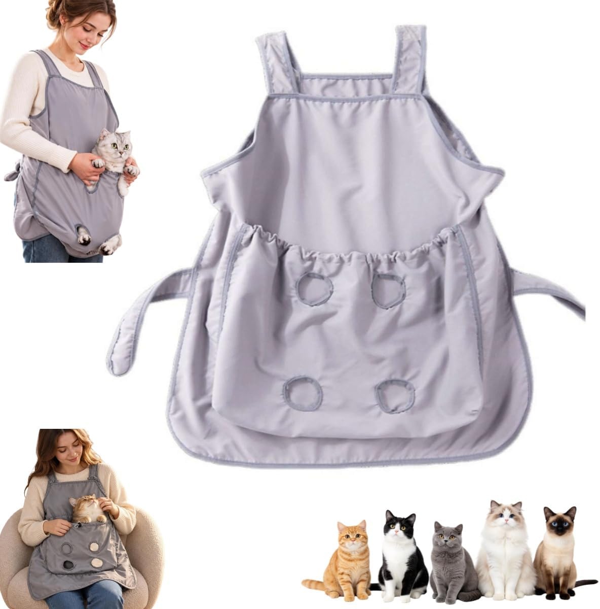 Hair Resistant Pet Cuddling Apron with Leg Holes for Holding Cats & Dogs