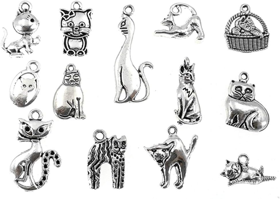 Assorted Cats Pet Charm Pendant for DIY Jewelry Making Accessaries(42pcs,Antique Silver)