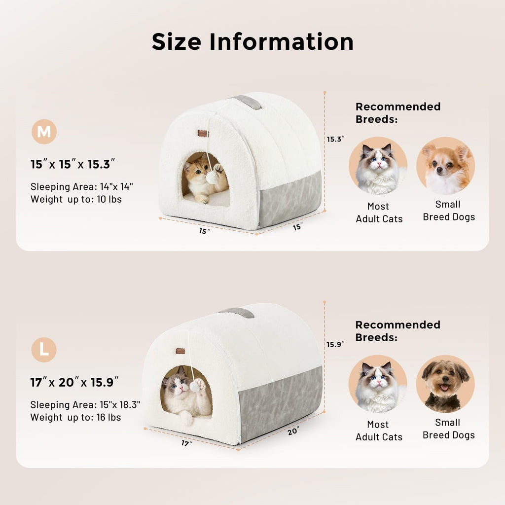 2in1 Cat Bed Cave for Indoor Cats Enclosed Bed with Washable Pillow